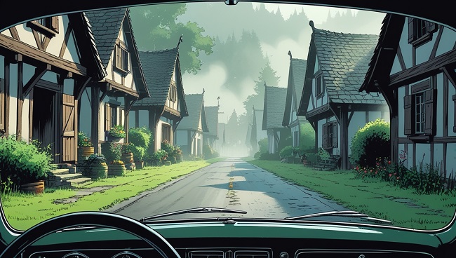 Vue d’une rue depuis la position du conducteur