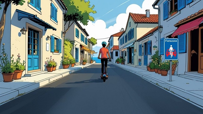 Une zone cyclable avec une personne sur une trottinette
