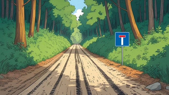 Un chemin forestier avec le panneau de rue sans issue