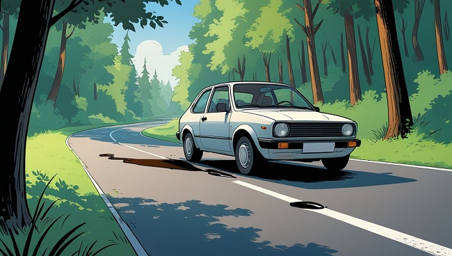 Une voiture laissant une trace d’huile derrière elle