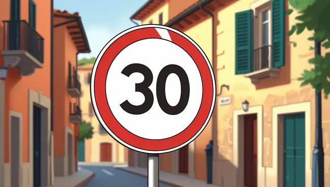 Een verkeersbord die een maximumsnelheid van 30km/u aangeeft