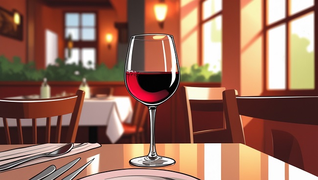 Een glas rode wijn op de tafel van een italiaans restaurant