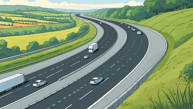 Een autosnelweg van boven gezien