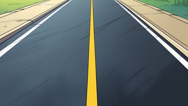 Een gele lijn op de weg