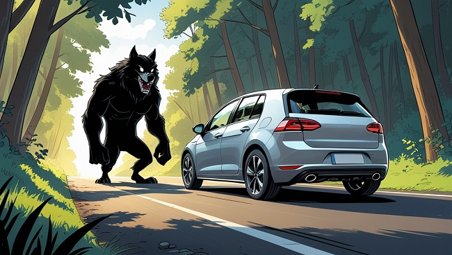 De grote boze wolf voor een auto
