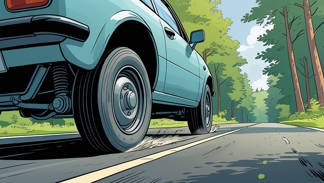 Een auto met blokerende remmen tijdens het remmen
