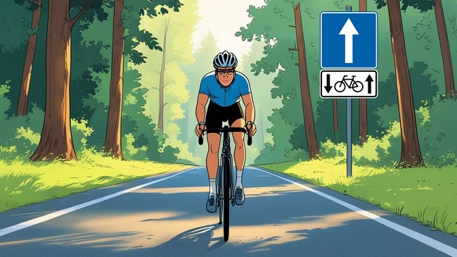 Een fietser die in een eenrichtingsstraat rijdt